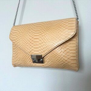 Revolve Loeffler Randall Tan Snakeskin Lock Clutch Bag